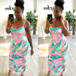 “Pretty in Pink” Floral Spaghetti Strap Midi Dress