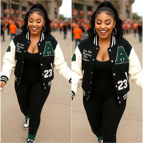 Faux Leather Sleeve Patchwork Varsity Jacket