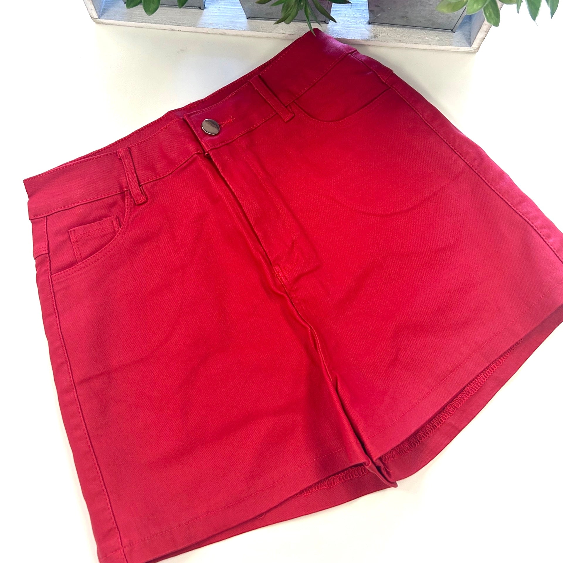 High Waist Red Faux Leather Shorts