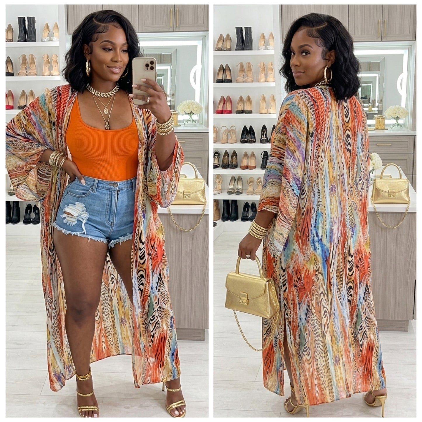 Multicolor Print Sheer Kimono