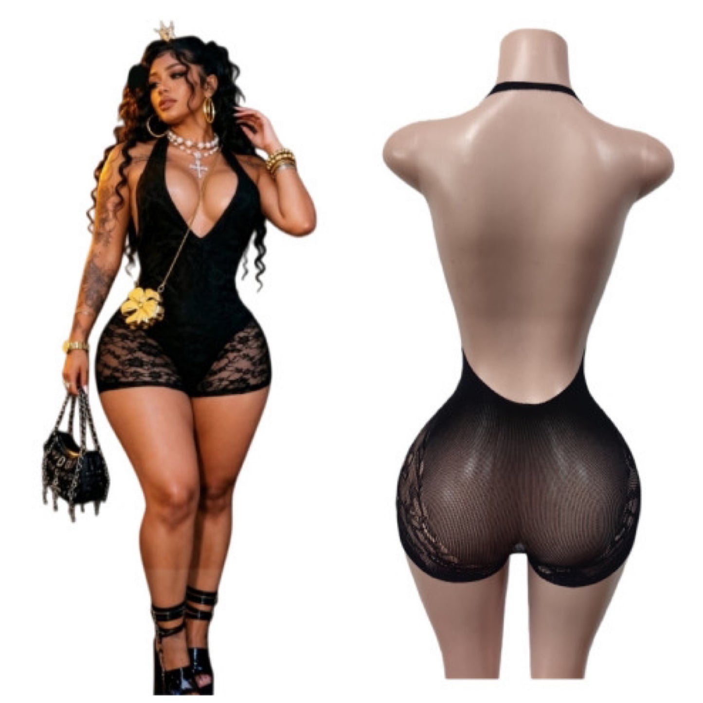 “Lil Bit” Lace Halter Romper