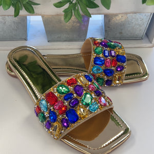Multicolor Rhinestone Slide Sandals