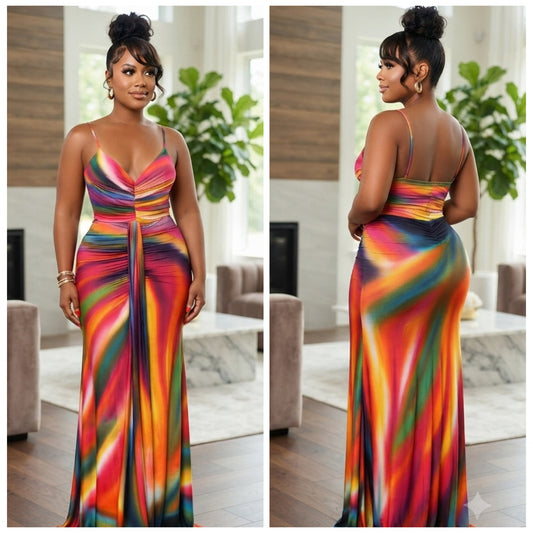 “Rainbow Love” Multi Color Maxi Dress