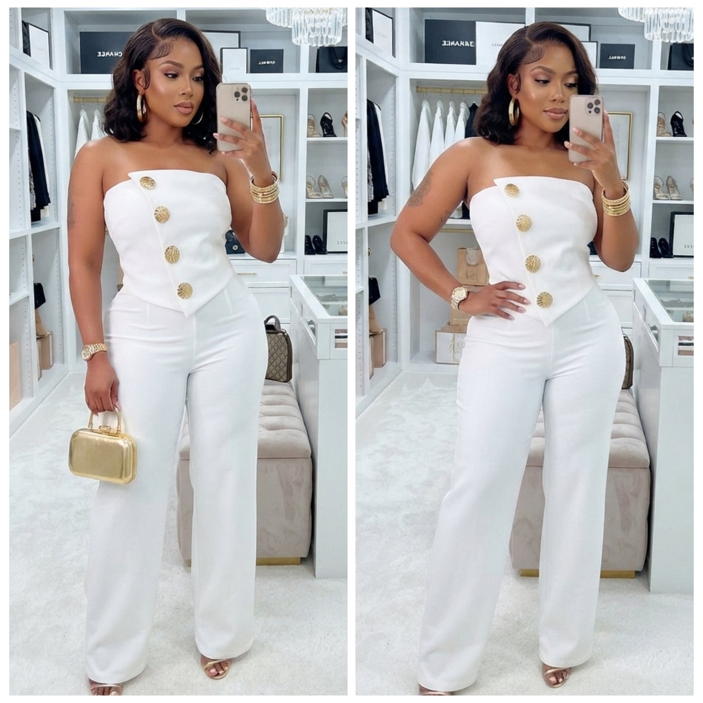 “Dominique” Gold Embellished Jumpsuit