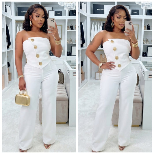 “Dominique” Gold Embellished Jumpsuit