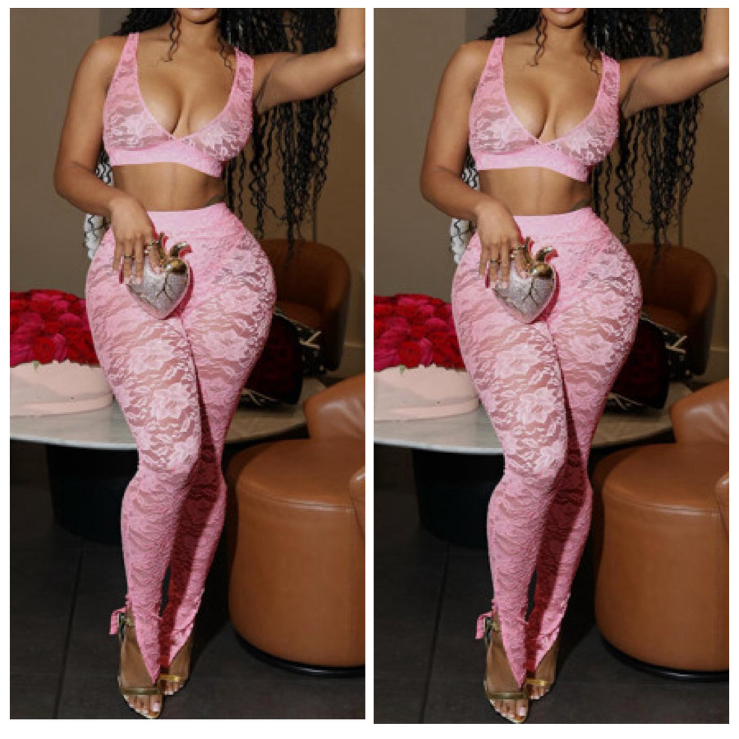 “Lacey” Light Pink Lace 2 Piece Legging Set