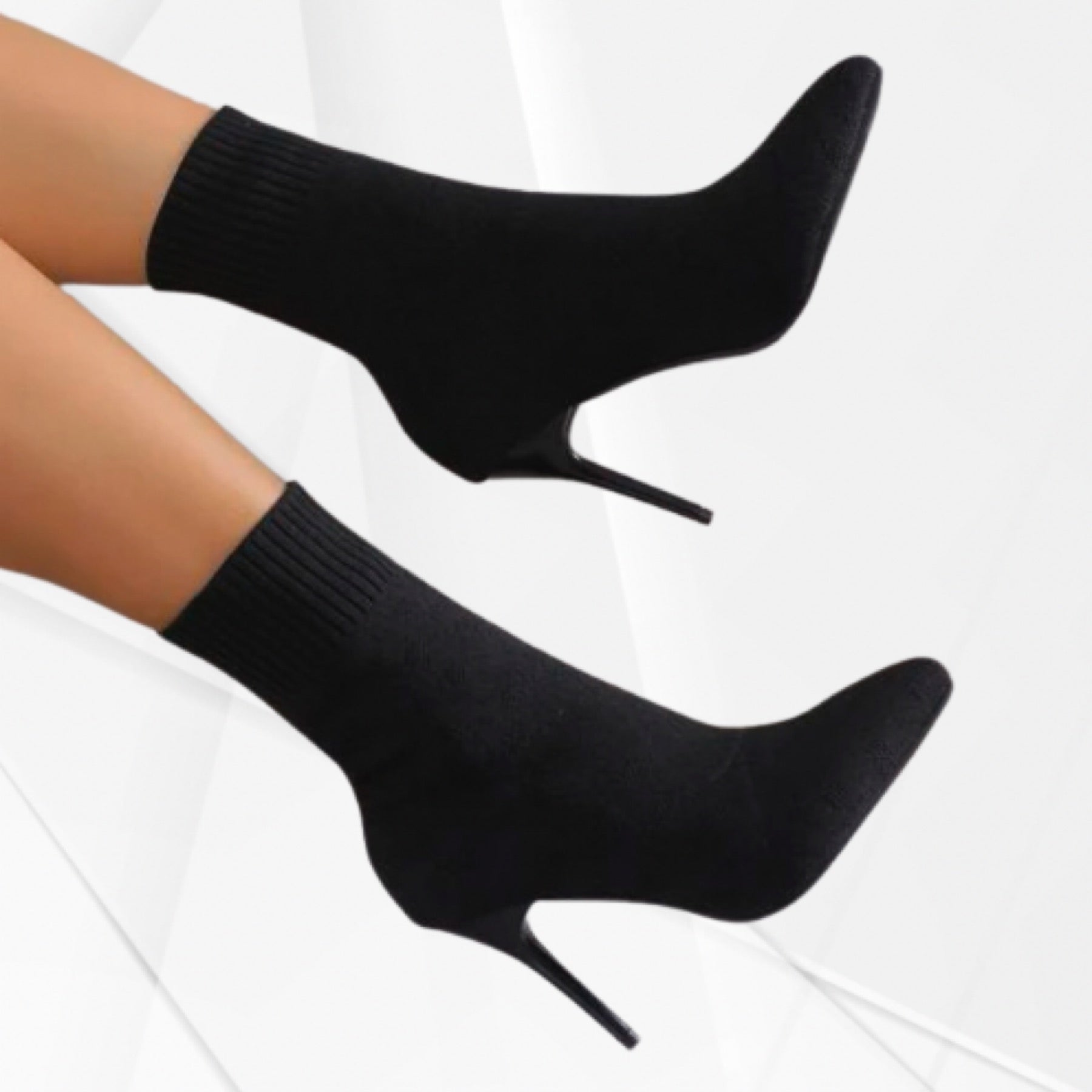 Knit Black Sock Bootie Heel Boots