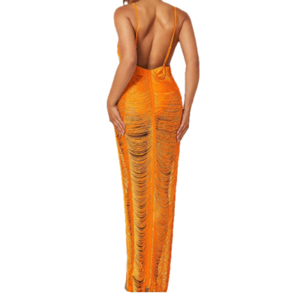 “Tropicana” Bright Orange Fringe Dress Beachwear