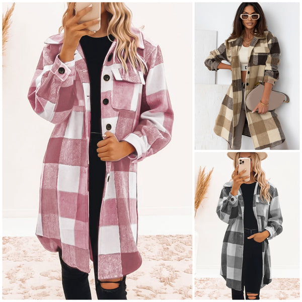 “Snow Baby” Wool Plaid long line Shacket