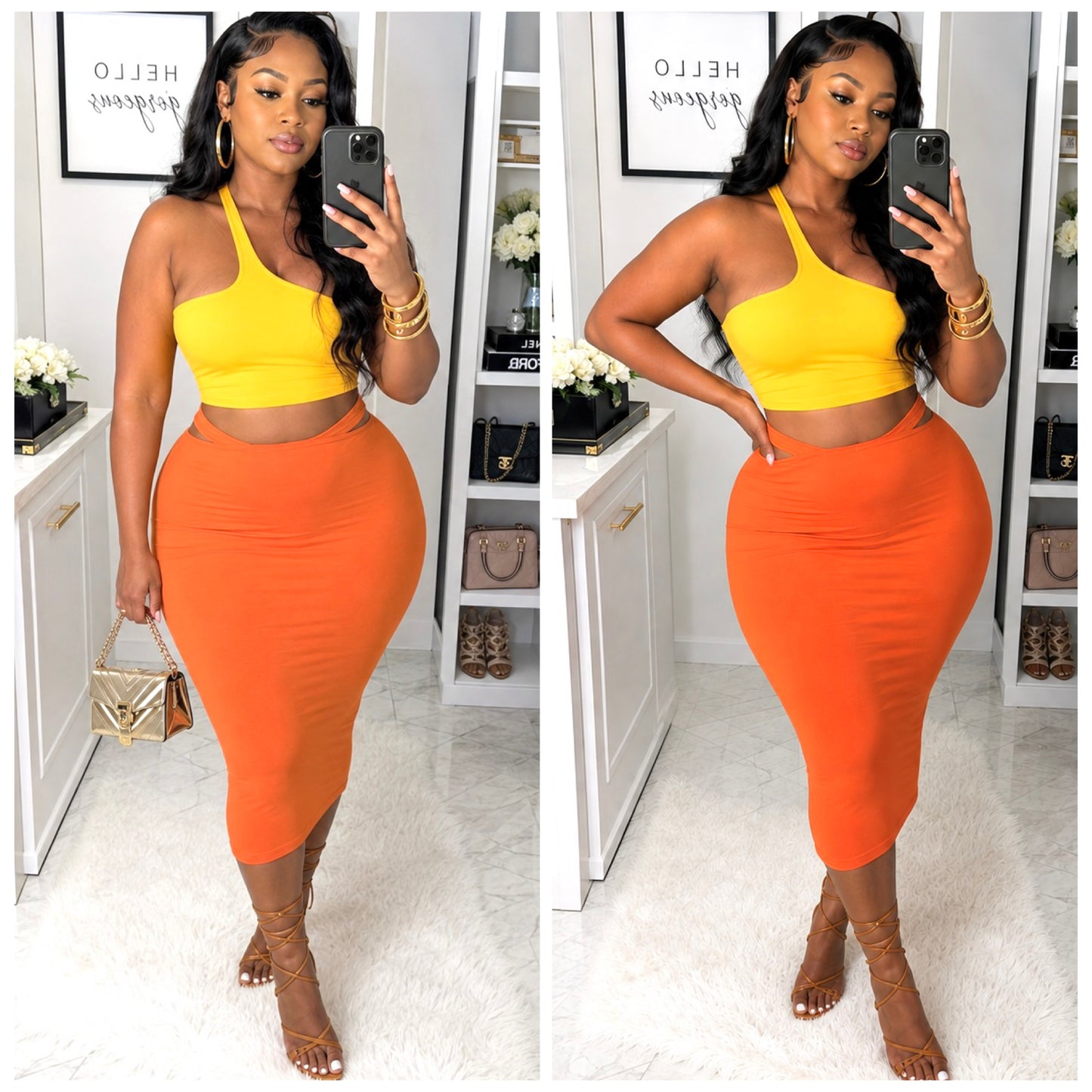 “Tequila Sunrise” 2 Piece Ribbed Maxi Skirt Set
