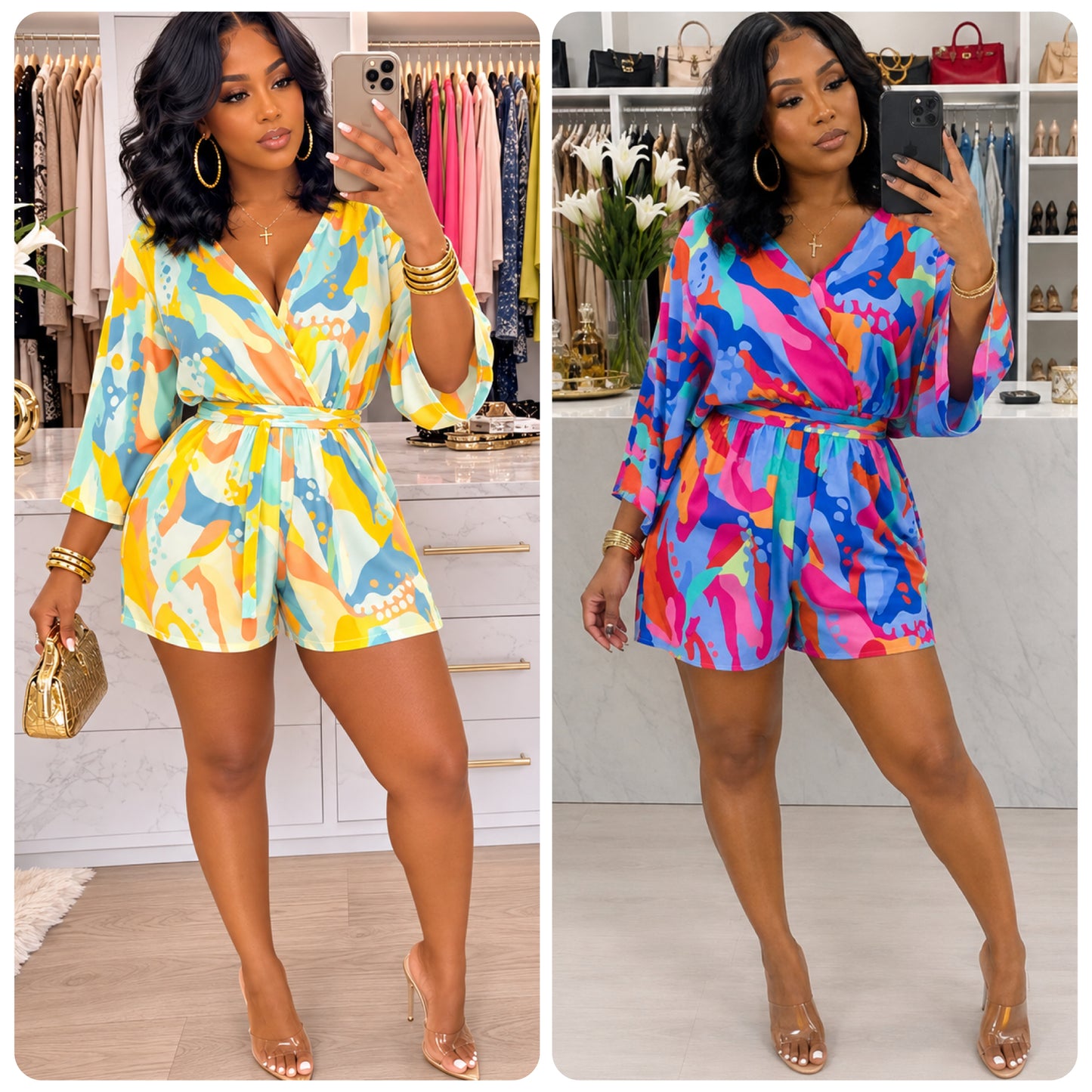 “Poppy” Multicolor Belted Romper