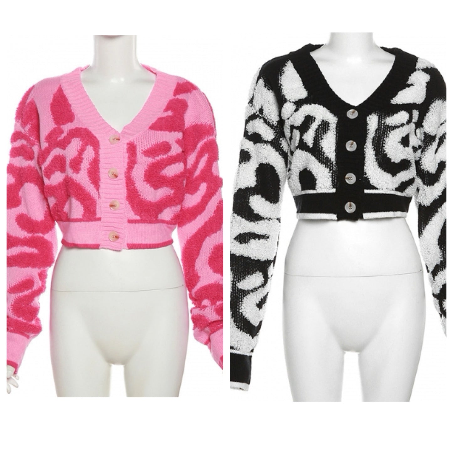 Love is in the Air” 3D Crop Button Long Sleeve Sweater