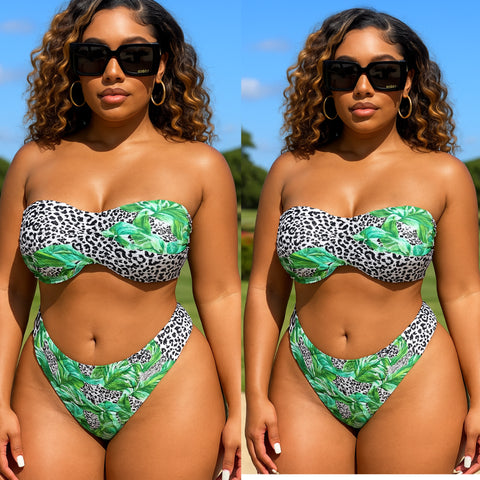 Cheetah Print Adjustable Top Bikini Swimwear