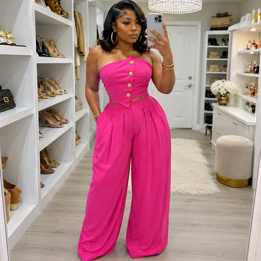 “Passion” Pink 2 Piece Wide Leg Pant Set