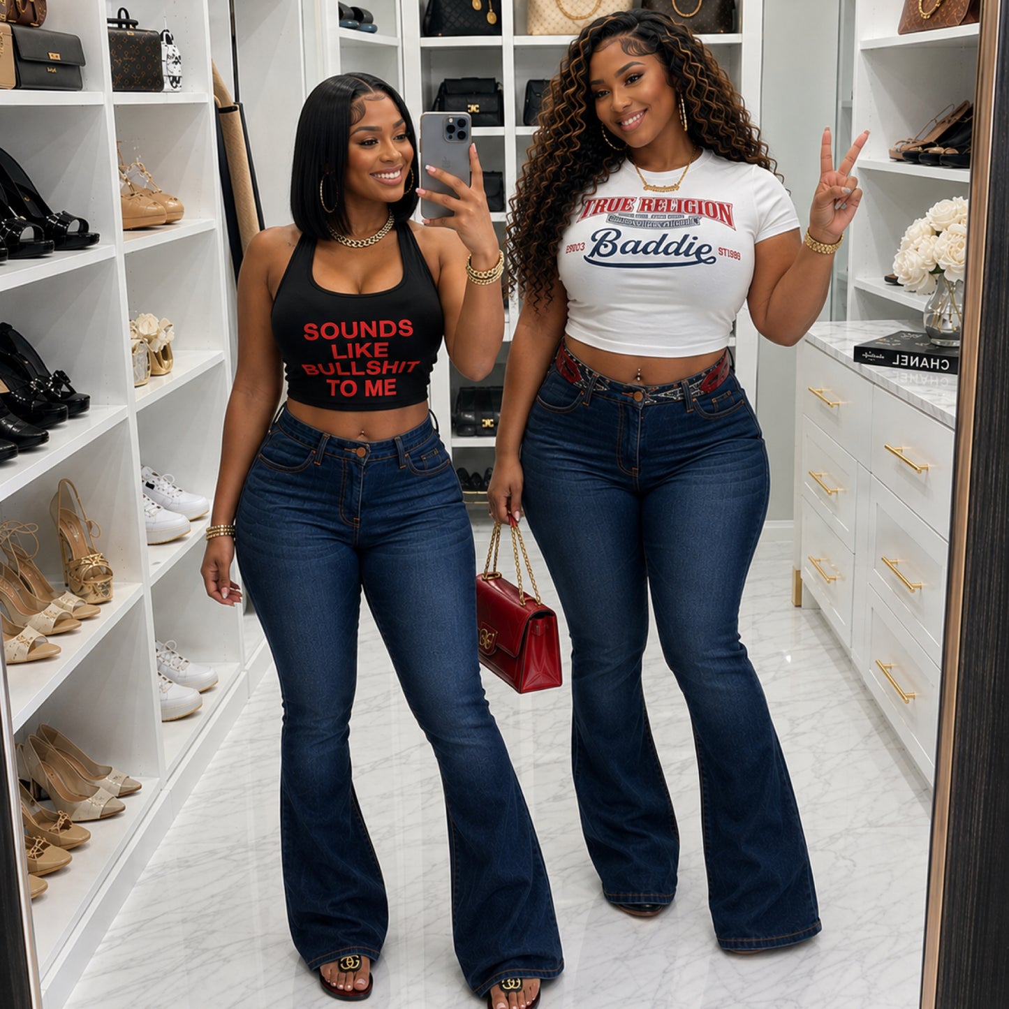 “Supreme” High Waist Bell Bottom Super Stretch Denim Jeans