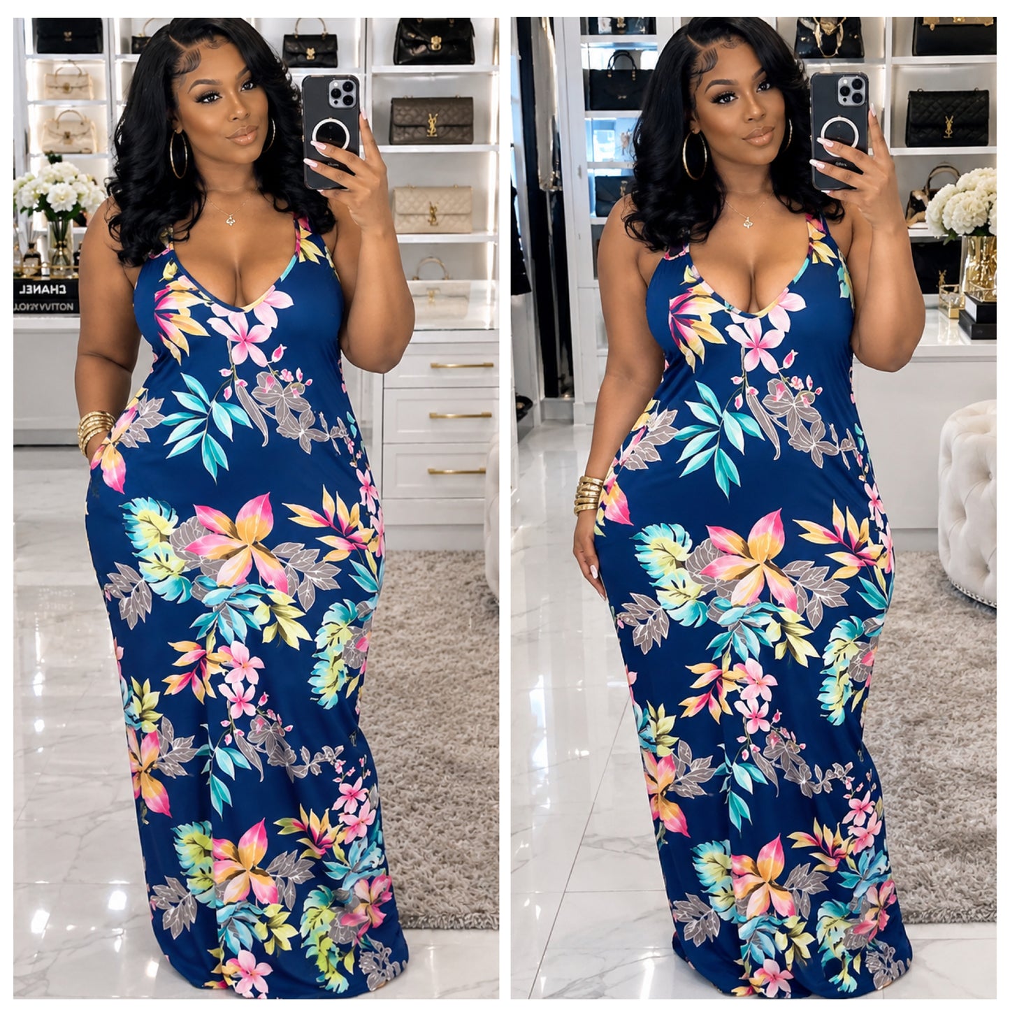“Wildflower” Floral Pocket Spaghetti Strap Maxi Dress