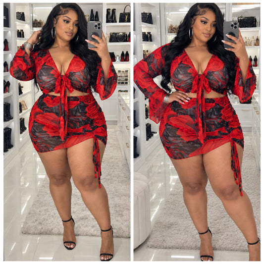 “Red Rose” Mesh 2 Piece Long Sleeve Bell Set