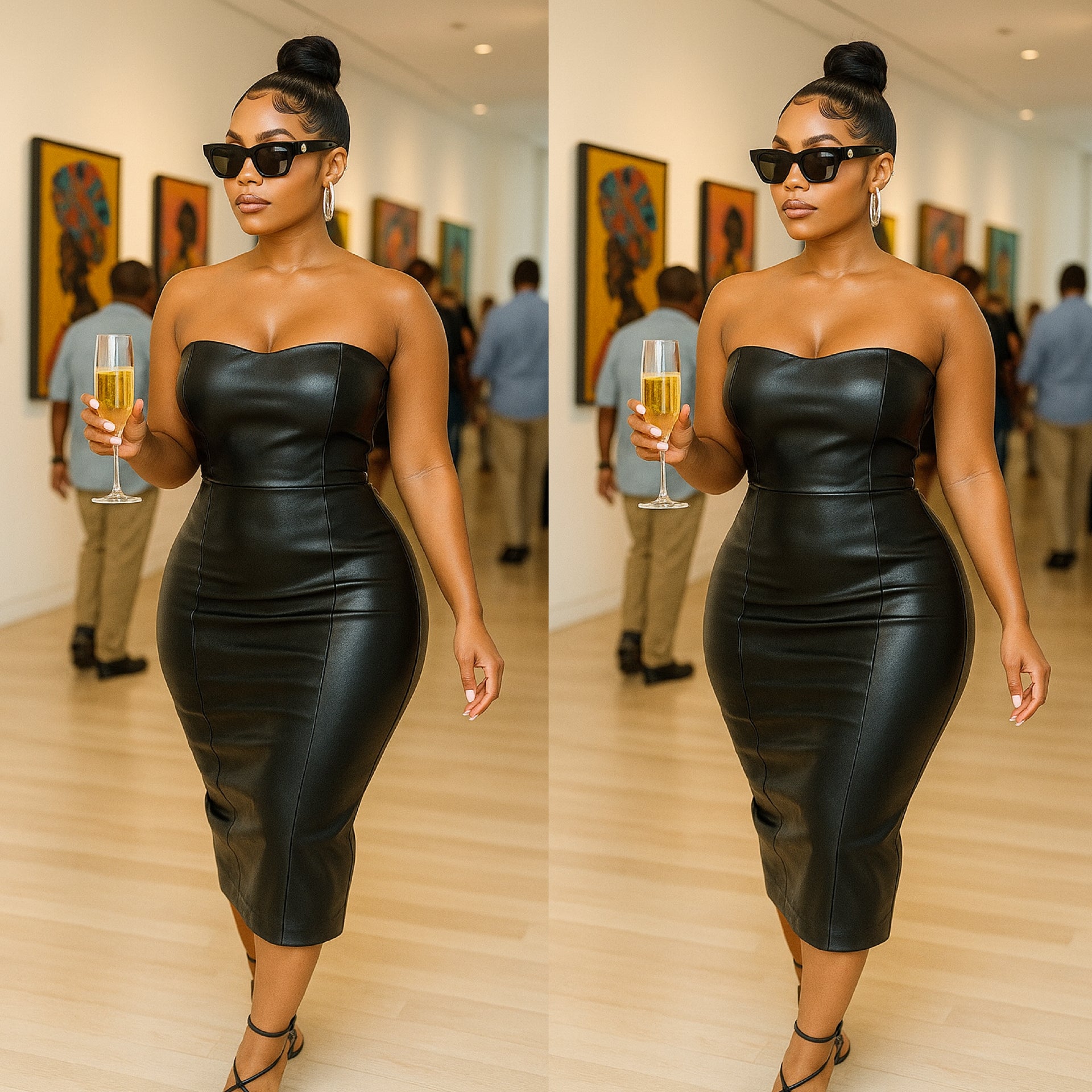 “Carísima” Black Faux Leather Tube Dress