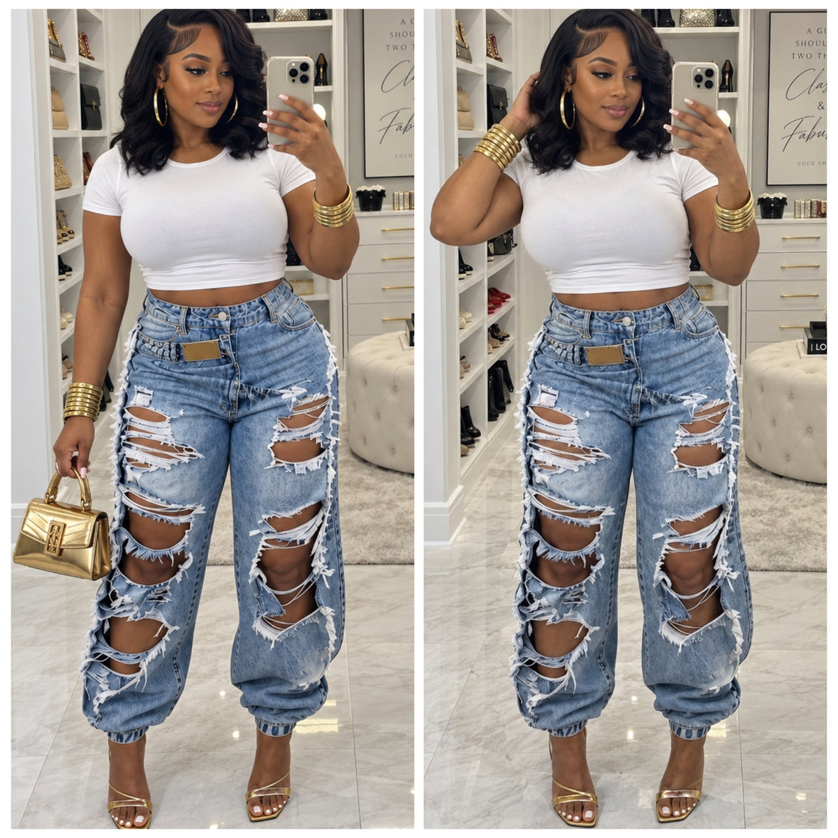 “Mimi’s Blues” Distressed Jogger Denim Pants