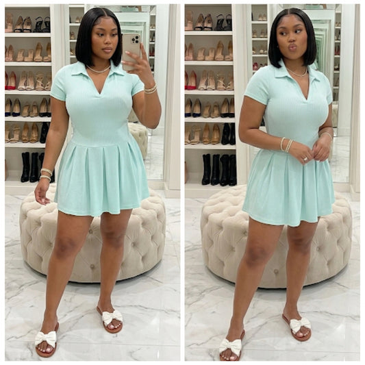 “Laila” Ribbed Tennis Pleated Dress