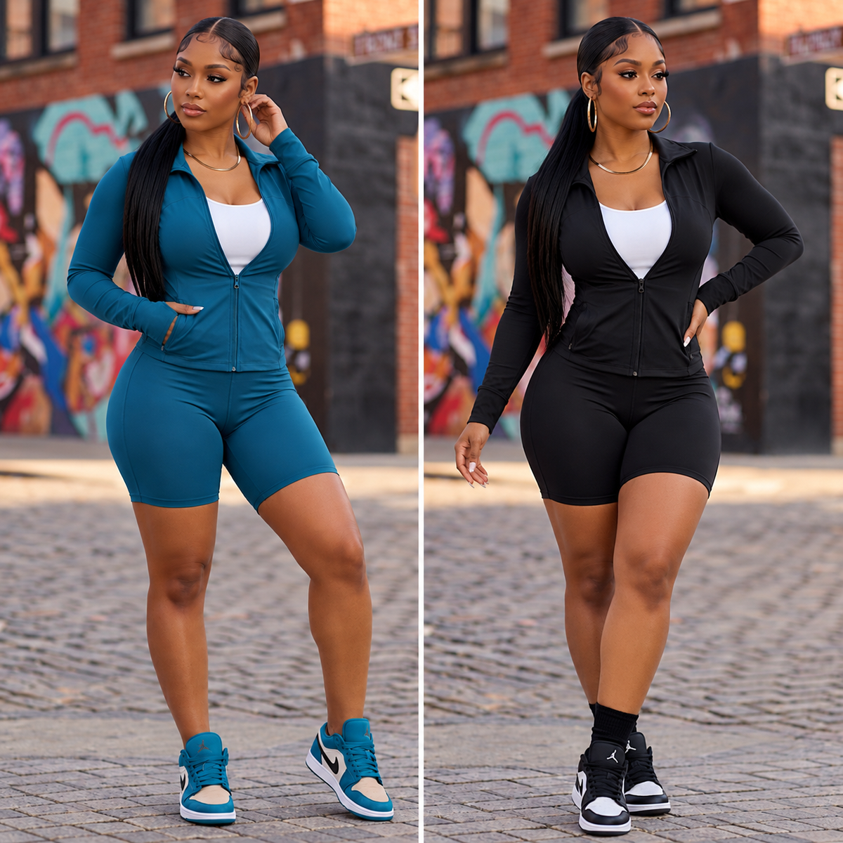 “Eve” Long Sleeve Jacket Biker Short Set