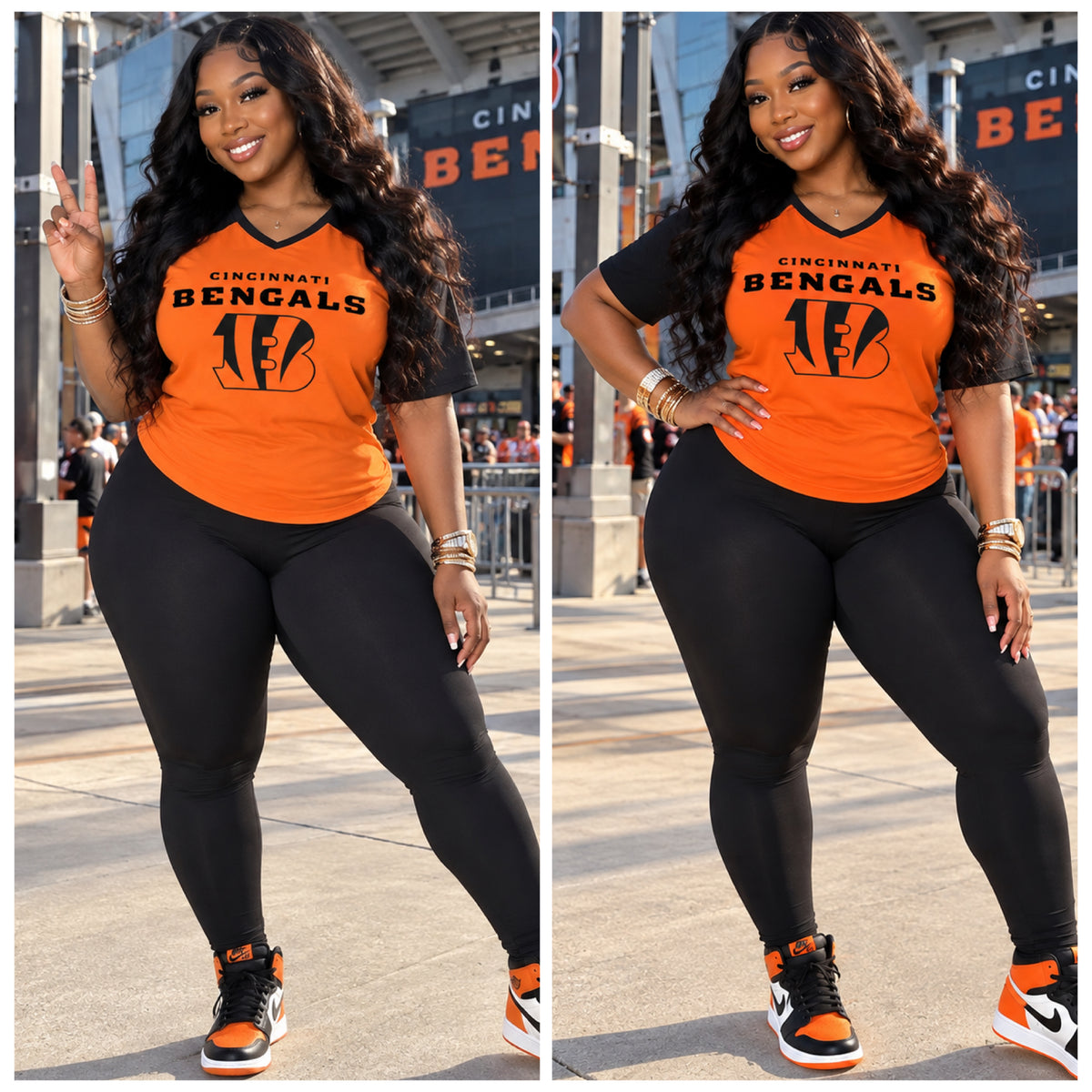 V neck Dry fit Short Sleeve Bengals Tee Shirt