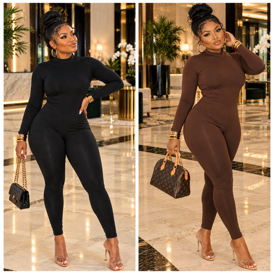 “Katrina” Lightweight Long Sleeve Mock neck Jumpsuit