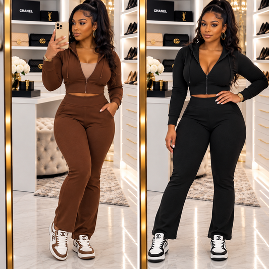 “On the Go” Bell Bottom 2 Piece Hoodie Athletic Set