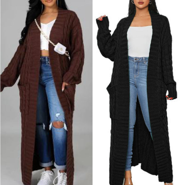 Cable knit Maxi Cardigan Sweater