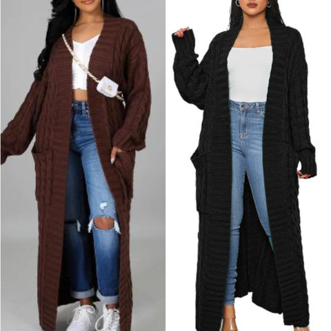 Cable knit Maxi Cardigan Sweater