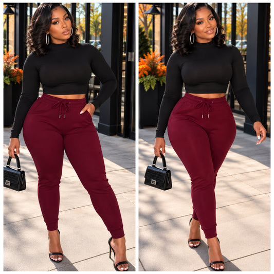 “Everyday Chic Joggers” Burgundy Business Casual Jogger Pants