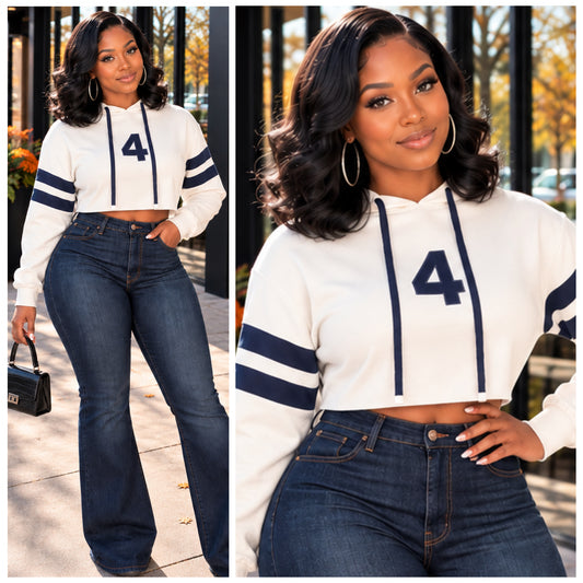 “College Prep” Long Sleeve Stripe Crop 4 Sweatshirt Hoodie