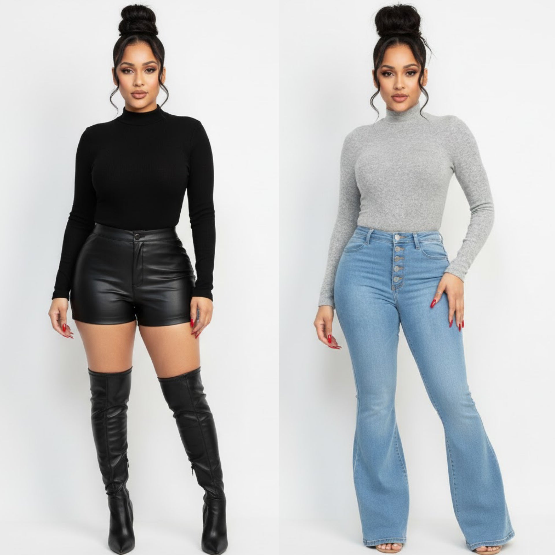 “Heather” Lightweight Mock neck Long Sleeve Shirt