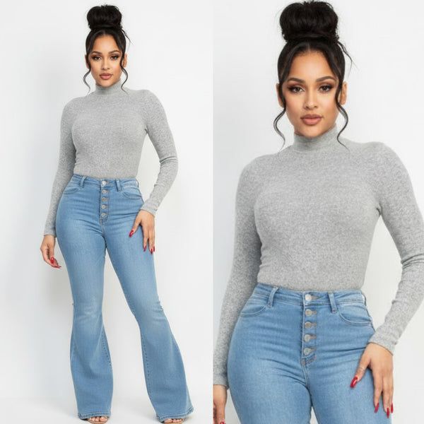 “Heather” Lightweight Mock neck Long Sleeve Shirt