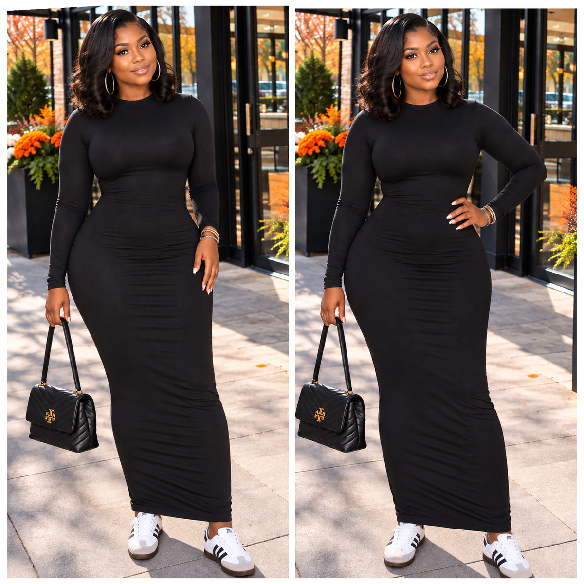 “Cassie” Black Long Sleeve Maxi Dress