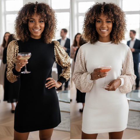 “Sparkle” Gold Sequin Long Sleeve Sleeve Cocktail Dress