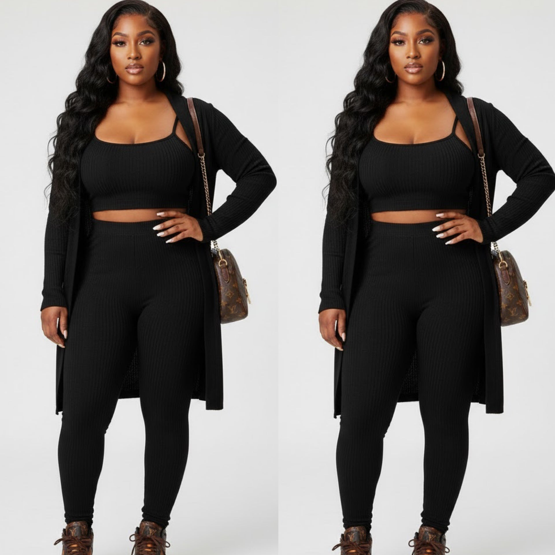 “Chris” 3 Piece Black Ribbed Legging Set