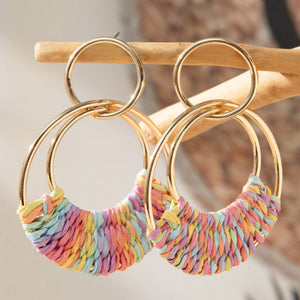 Round Weft Colorful Gold Earrings