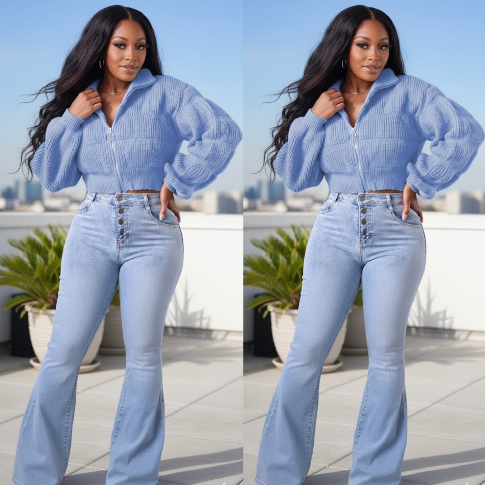 “Bubbles” Long Sleeve Zip Short Knit Sweater