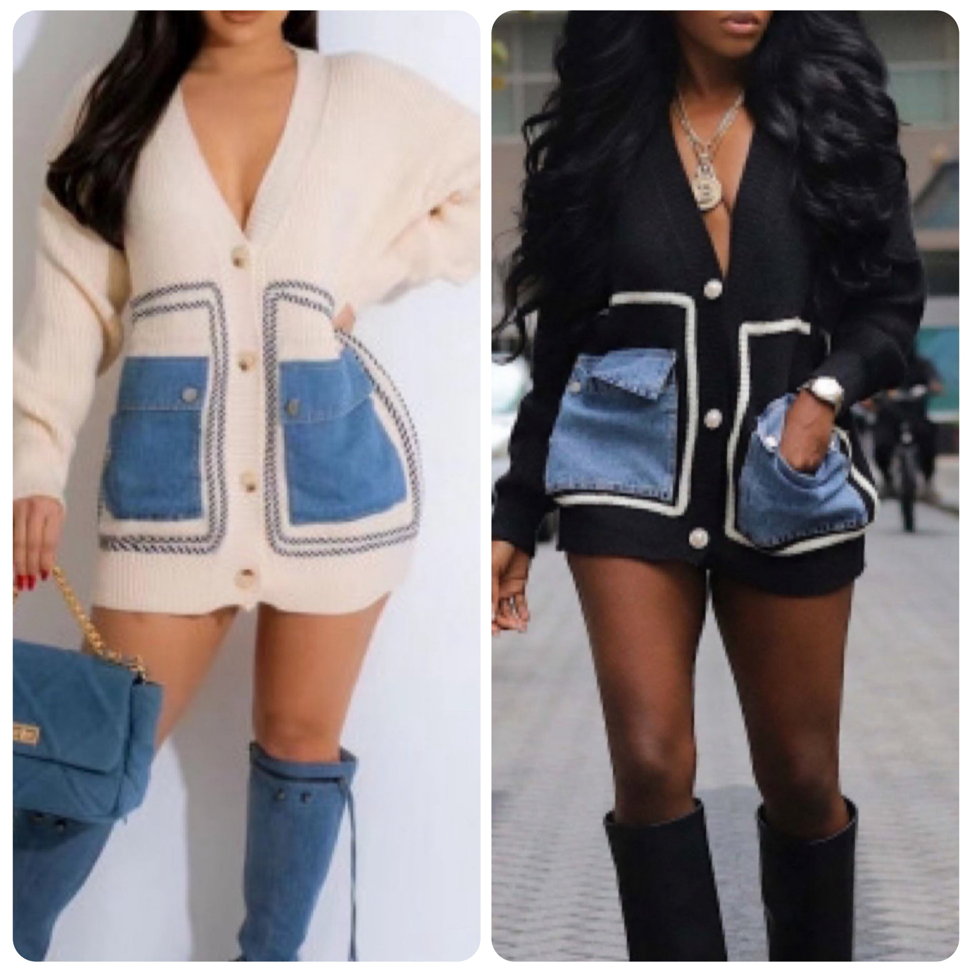 “Dionna” Denim Pocket Cardigan Sweater