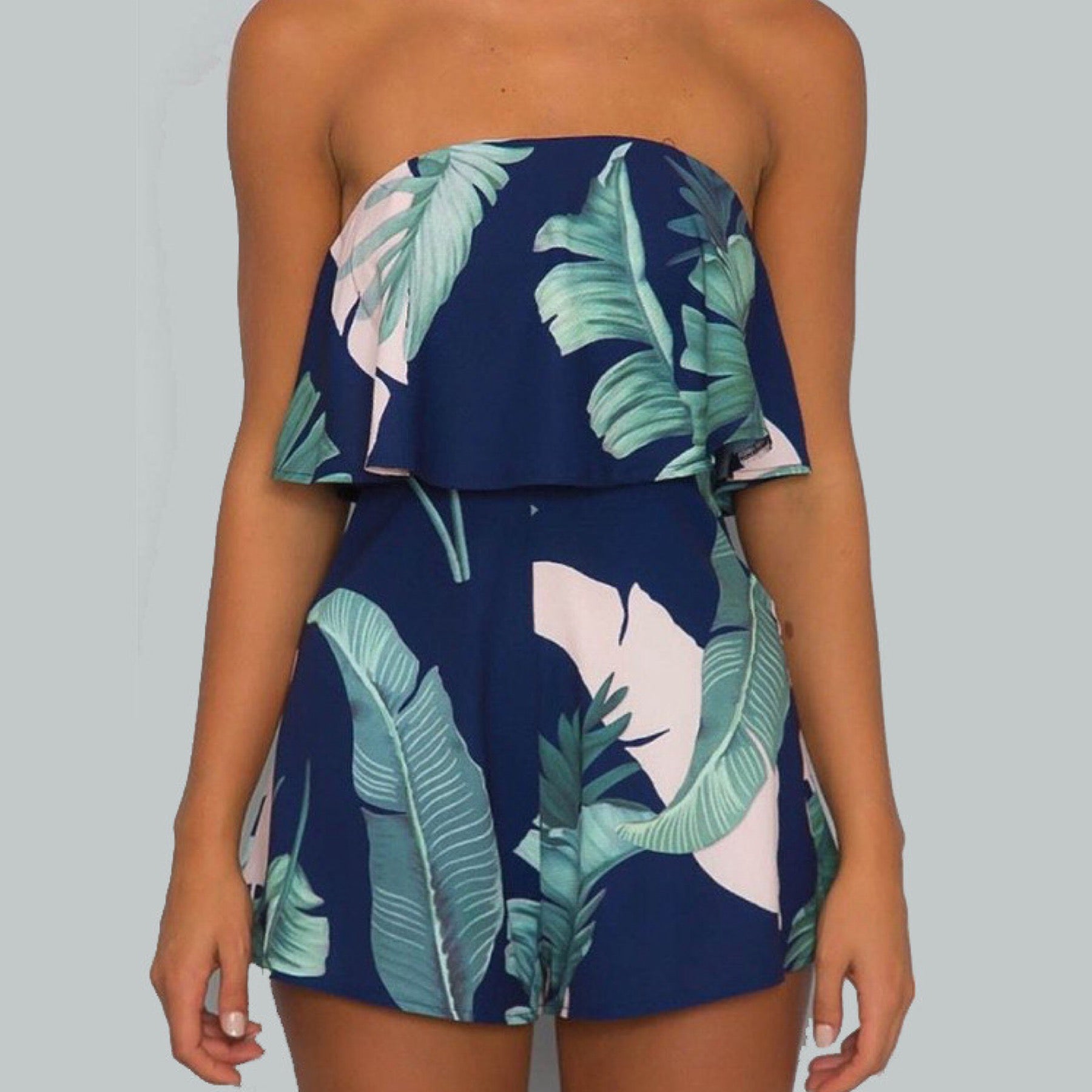 “Tropical Breeze” Flounced Halter Romper