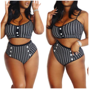 “Miranda” 2 Piece Vintage Black & White High Waisted Swimsuit