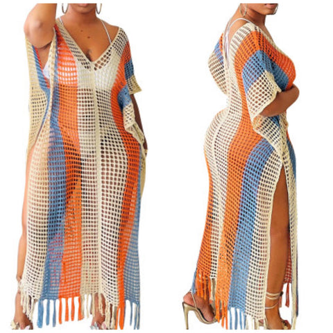 “Peaches” Crochet Fringe Swim Coverup