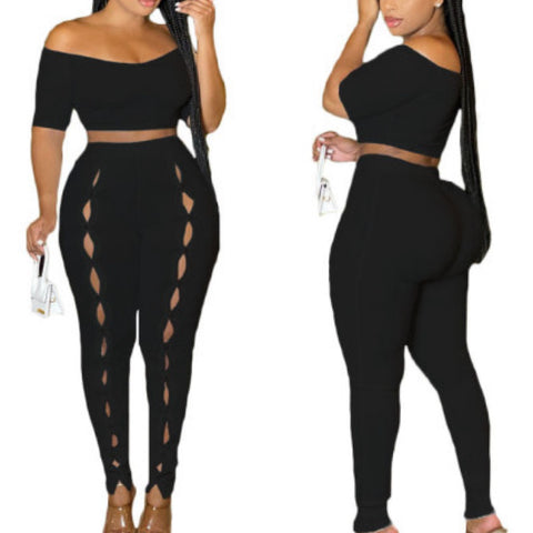 “Carmen” Black 2 Piece Cutout Legging & Off the Shoulder Top