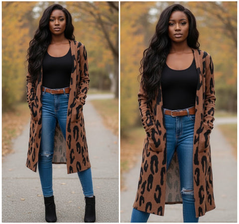 “Nyla” Leopard Open Long Sleeve Cardigan