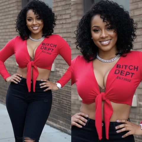 “B Dept” Crop Tie Long Sleeve Shirt Top