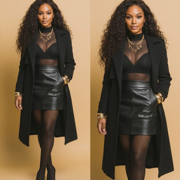 “Upper East Side” Black Belted Long Line Trench Coat