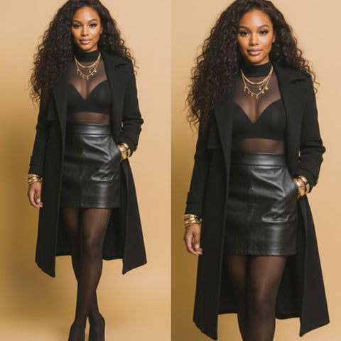 “Upper East Side” Black Belted Long Line Trench Coat