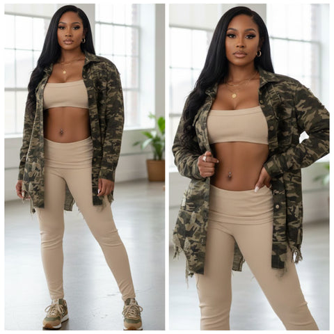 Ribbed Tan 2 Piece Sports Bra Yoga Pants Set