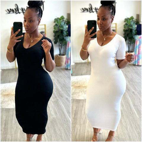 “Resha” Ribbed Seamless Short Sleeve Maxi Dress